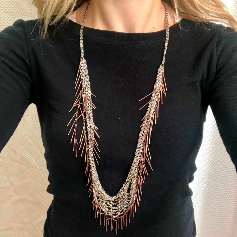 Free People Silver & Bronze Fringe Necklace